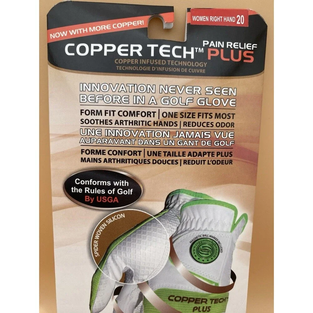 Copper Tech Plus Women's Golf Glove Right Hand White Lime Green One Size